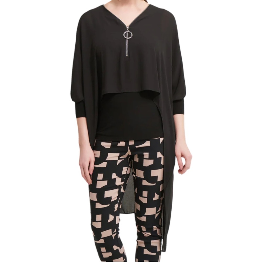 Joseph Ribkoff Black Tunic Chiffon Blouse  Party Whimsigoth Dark Academia NWT